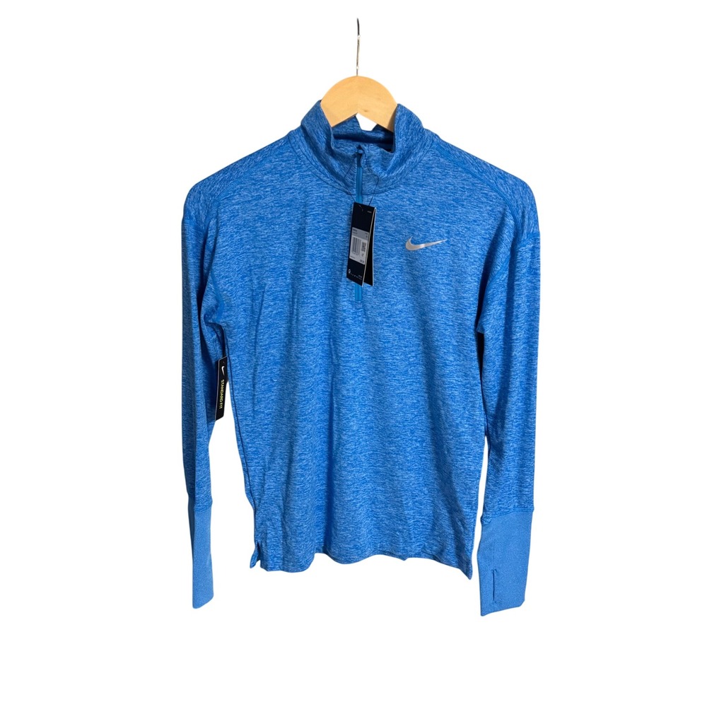 Nike Dri-Fit Blue Heathered Quarter Zip Running Top Thumbholes Women's XS
